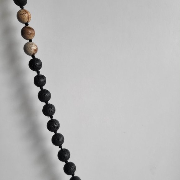 Natural lava stone Mala Necklace Black diffuser stones Very long - Picture 2 of 6